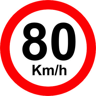 a red and white sign with the words 80 km / h in black on it