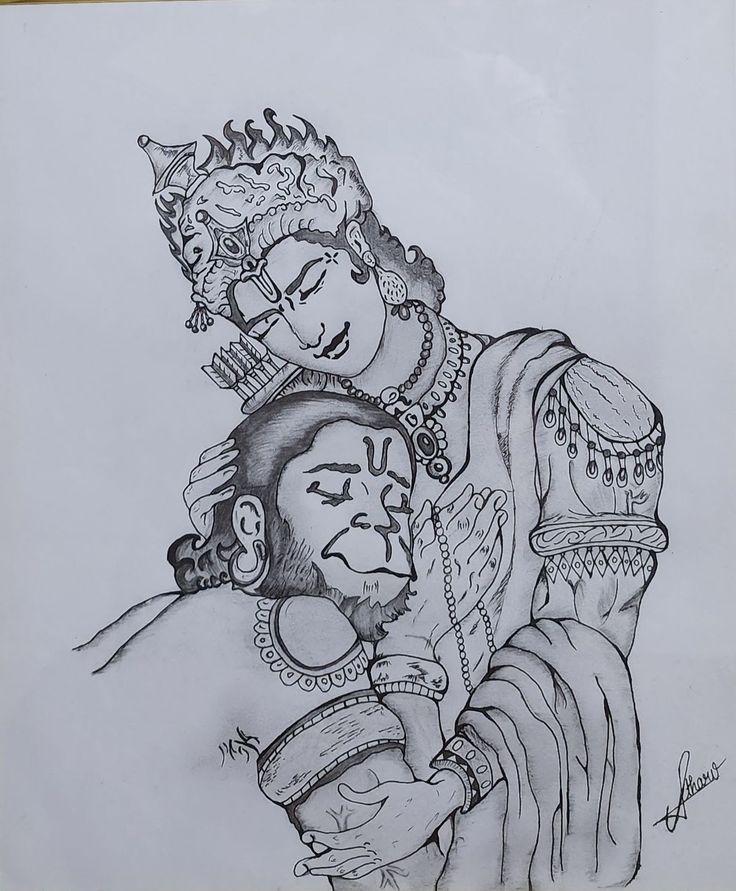 a drawing of two people hugging each other with one holding the other's head