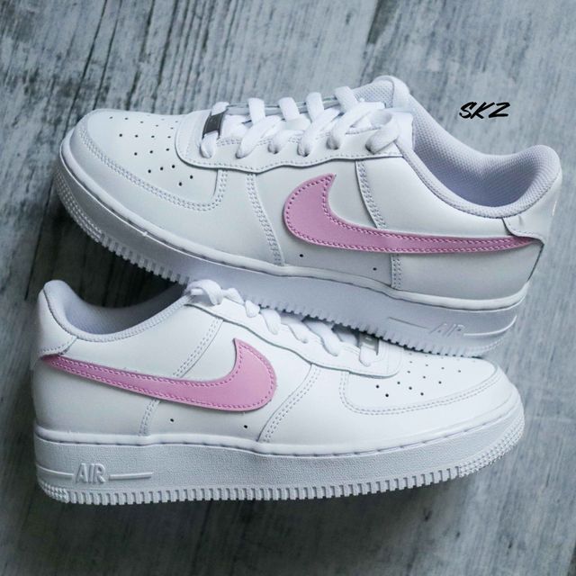 Nike Air Force 1 Baby Pink by sneakeaze Nike Air Force 1 Viola, Nike Air Force Purple Sneakers, Purple Nike Air Force Ones, Nike Air Force 1 Pastel Purple, Nike Air Force 1s Purple, Nike Air Force 1 Lilla, Purple Nike Air Force 1, Nike Air Force 1 Purple And White, White Slip On Vans