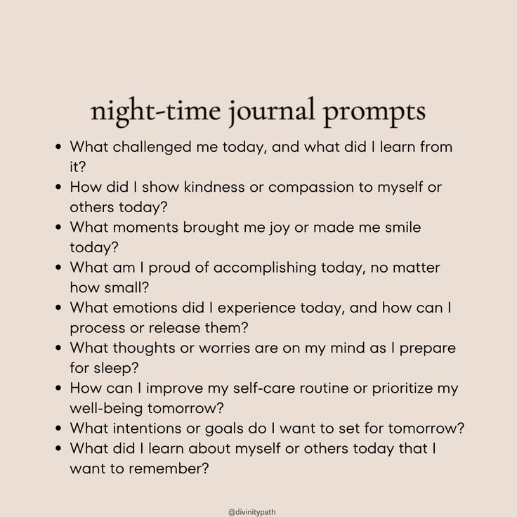 the text is written in black and white, which reads night - time journal prompts