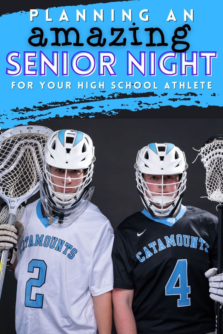 two lacrosse players are posing for a photo with the words, planning an amazing senior night for your high school athlete