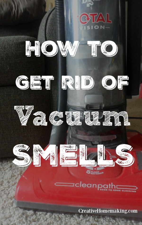 a red vacuum with the words how to get rid of vacuum smells on it's side