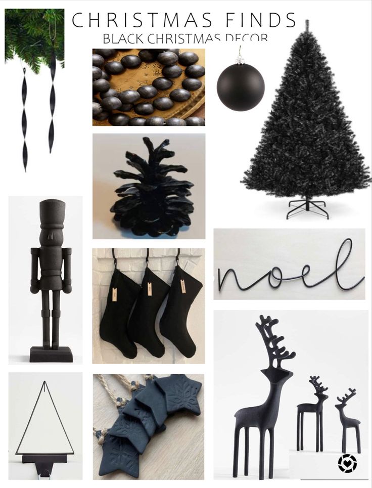 black christmas decor is featured in this collage