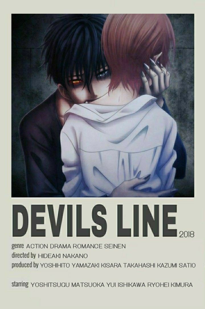 devil's line anime movie poster with two people hugging and one is holding the other