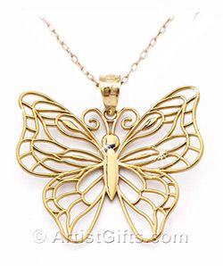 14k Gold Butterfly necklace with beautiful wing design. Made in the U.S.A.