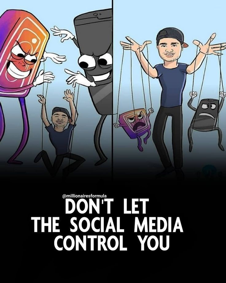 two cartoon images with people hanging on strings and one has an image of a cell phone