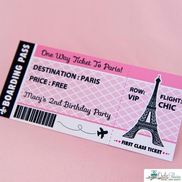 a pink ticket with the eiffel tower in paris on it's side