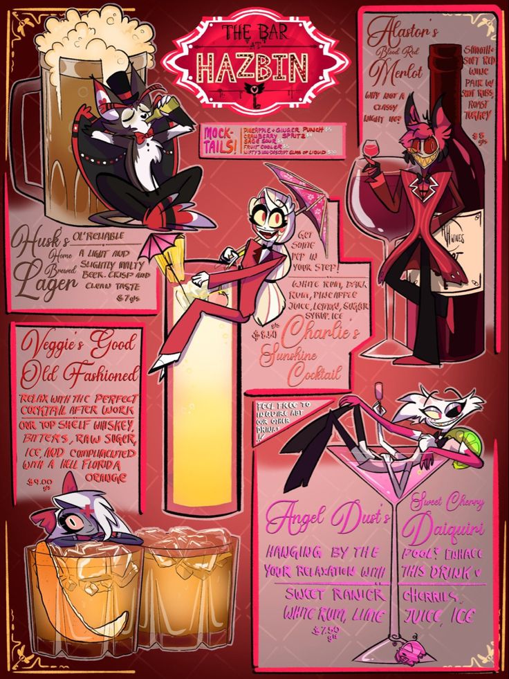 a poster with some cartoon characters on it's back side and the words hazbin