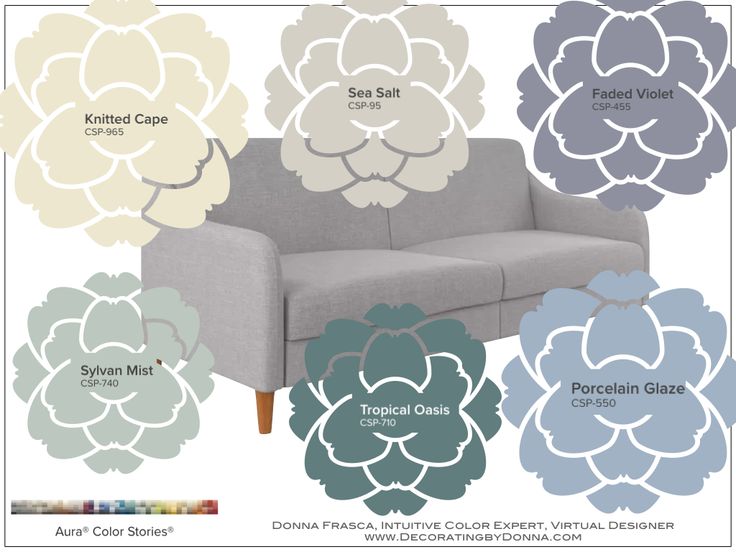 the color scheme for this couch is blue, gray and white with flowers on it