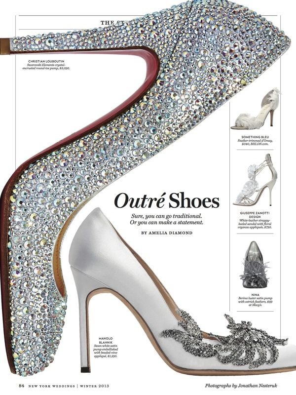 an advertisement for shoes with high heels on the front and bottom, which are covered in crystals