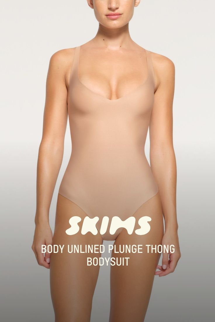 Wear this sexy plunge neck thong bodysuit alone with your favorite bottoms or under dresses to accentuate your curves and snatch your silhouette. Features unlined cups to flatter your bust, adjustable back straps that you can wear cross back, and a bottom gusset with snap closure. Fits true to size. Size down for more compression. | SKIMS Unlined Plunge Thong Bodysuit | Light Neutral | Small | SKIMS Body Jet Set Style, Body Suit Outfits, Bodysuit Black, Set Style, Under Dress, Black Xs, Black Bodysuit, Back Strap, Black Media