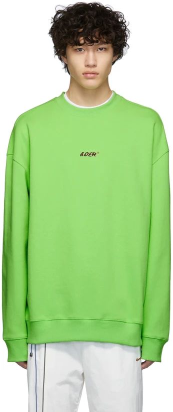 ADER error: Green Oversized Graphic Sweatshirt | SSENSE Ader Error, Black Tape, Textile Logo, Sleeve Cotton, Rib Knit, Graphic Sweatshirt, Cotton Blend, Perfect Clothing, For Men