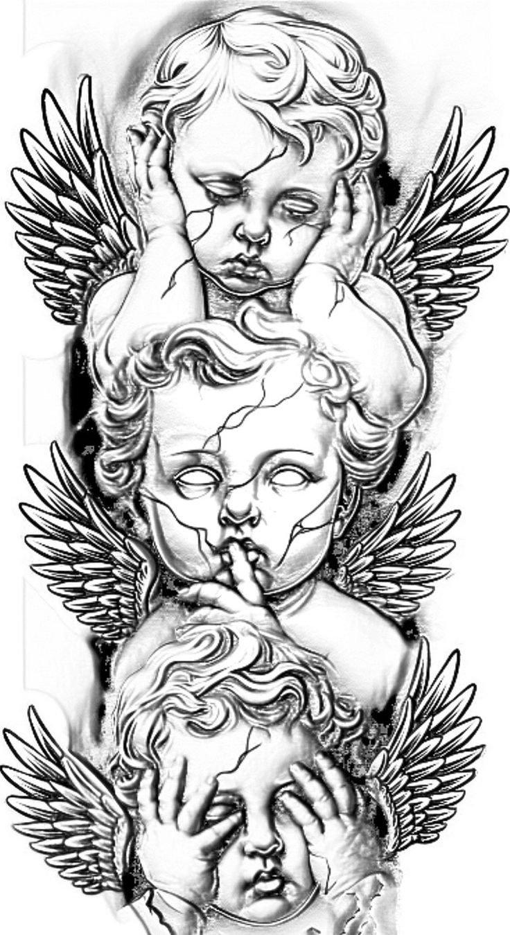 an angel tattoo design with two children