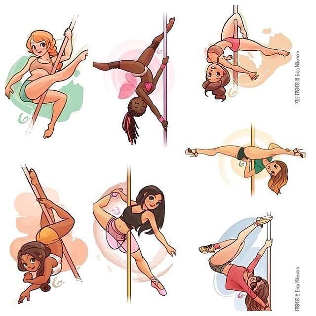 some very pretty women doing different things on pole