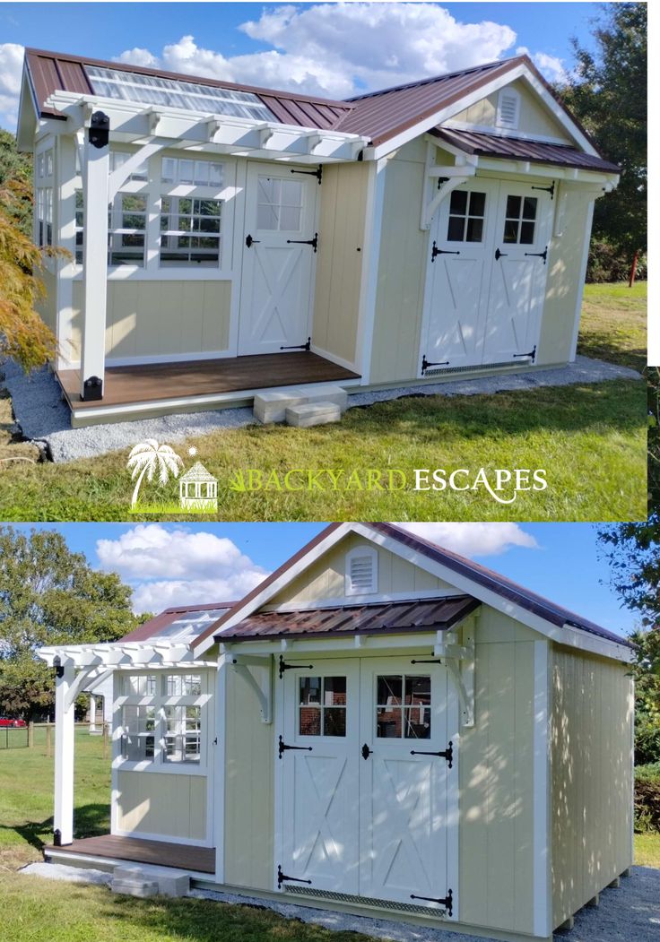 before and after shots of a small shed