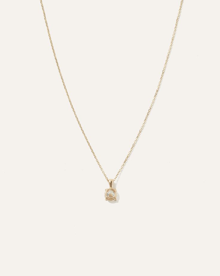 Crafted from 14K recycled gold, this pendant is designed with chic simplicity in mind. A solitaire round natural diamond is the focal point, expertly set in a classic four-prong setting for maximum sparkle from every angle. Wear it solo as a statement piece or layer with other necklaces to create a look that's only yours.  | Quince | Women's 14k Gold Natural Diamond Solitaire Necklace in Yellow Gold Minimalist Round Birthstone Necklace With Single Diamond, 14k Gold Solitaire Round Pendant Jewelry, 14k Gold Solitaire Diamond Necklace With Round Pendant, 14k Gold Solitaire Round Pendant, 14k Gold Solitaire Necklace For Everyday, Minimalist 14k Gold Solitaire Necklace, Everyday 14k Gold Solitaire Necklace, 14k Gold Solitaire Necklace With Single Cut Diamonds, Minimalist 14k Gold Solitaire Necklace With Round Pendant