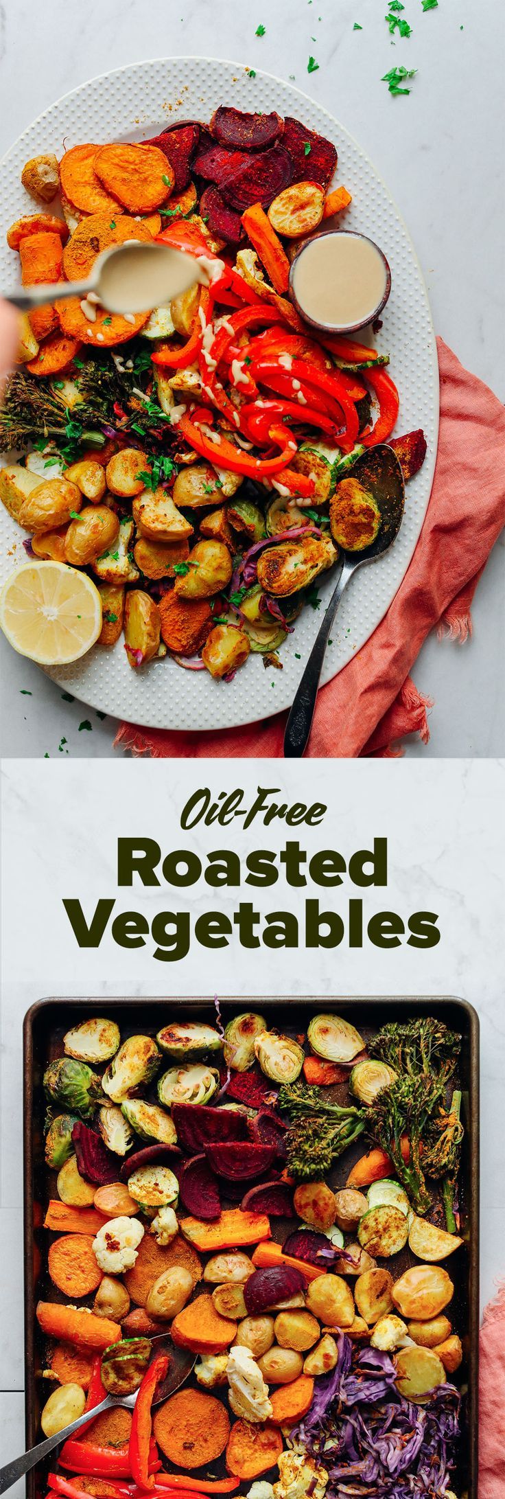 roasted veggies on a platter with dipping sauces