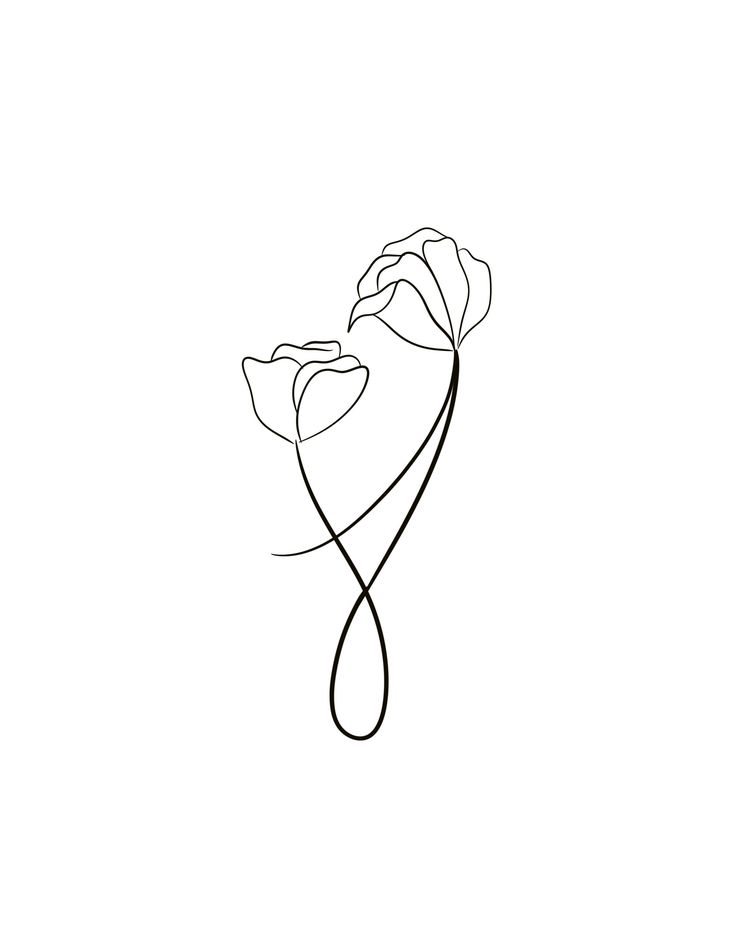 a line drawing of two flowers on a white background