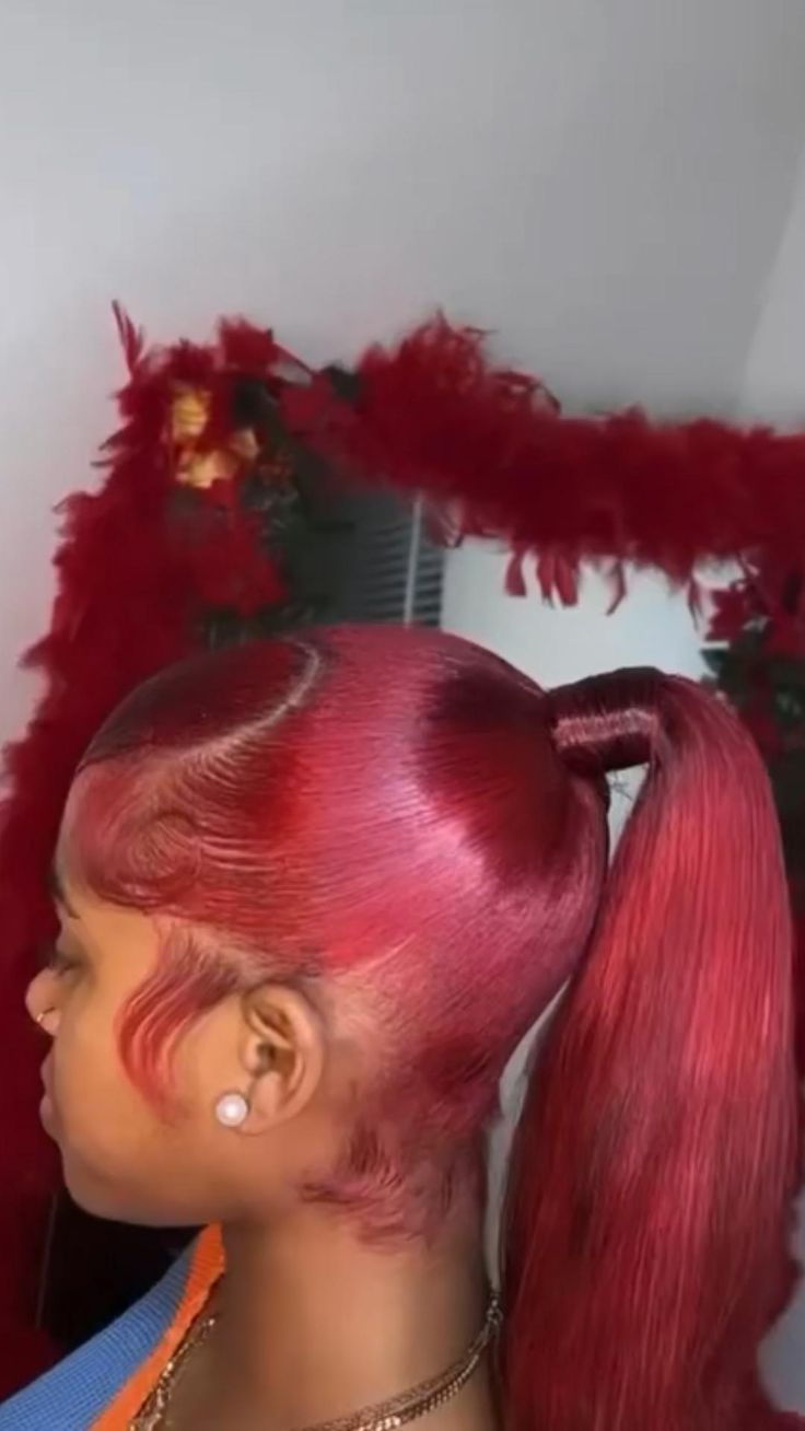 Red Hair Ponytail, Half Colored Hair, Red Ponytail, Barbie Ponytail, Barbie Hairstyle, Weave Ponytail Hairstyles, Sleek Ponytail Hairstyles, Weave Ponytail, Estilo Swag