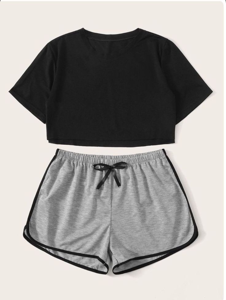 Teenage Outfits, Cute Lazy Outfits, Short Pj Set, Lazy Outfits, Crop Top Outfits, Crop Top And Shorts, Cropped Tops, Tween Outfits, Cute Comfy Outfits