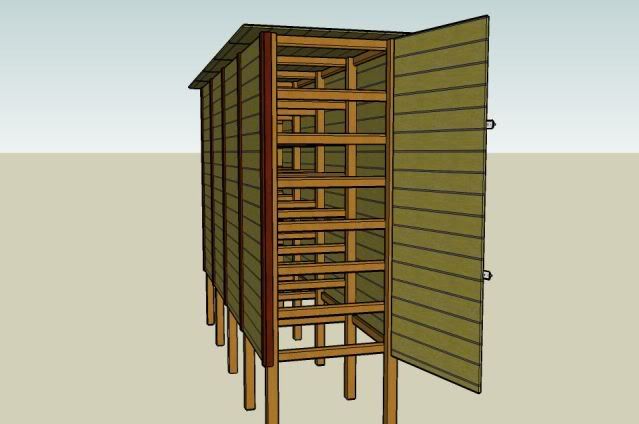 a tall wooden structure with shelves on the side