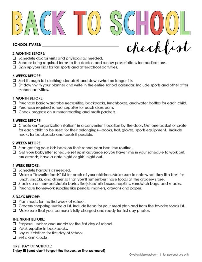 the back to school checklist is shown in this printable version with colorful letters