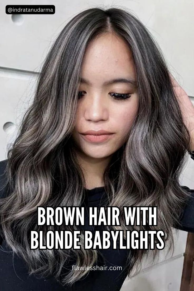 Brown Hair With Blonde Babylights Ash Blonde Babylights On Dark Hair, Brown Hair With Blonde Babylights, Ash Blonde Highlights On Dark Hair, Ash Brown Hair With Highlights, Dark Ash Brown Hair, Blonde Highlights Ideas, Ash Brown Highlights, Blonde Babylights, Dark Ash Brown