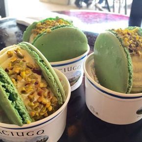 three ice creams with different toppings in bowls