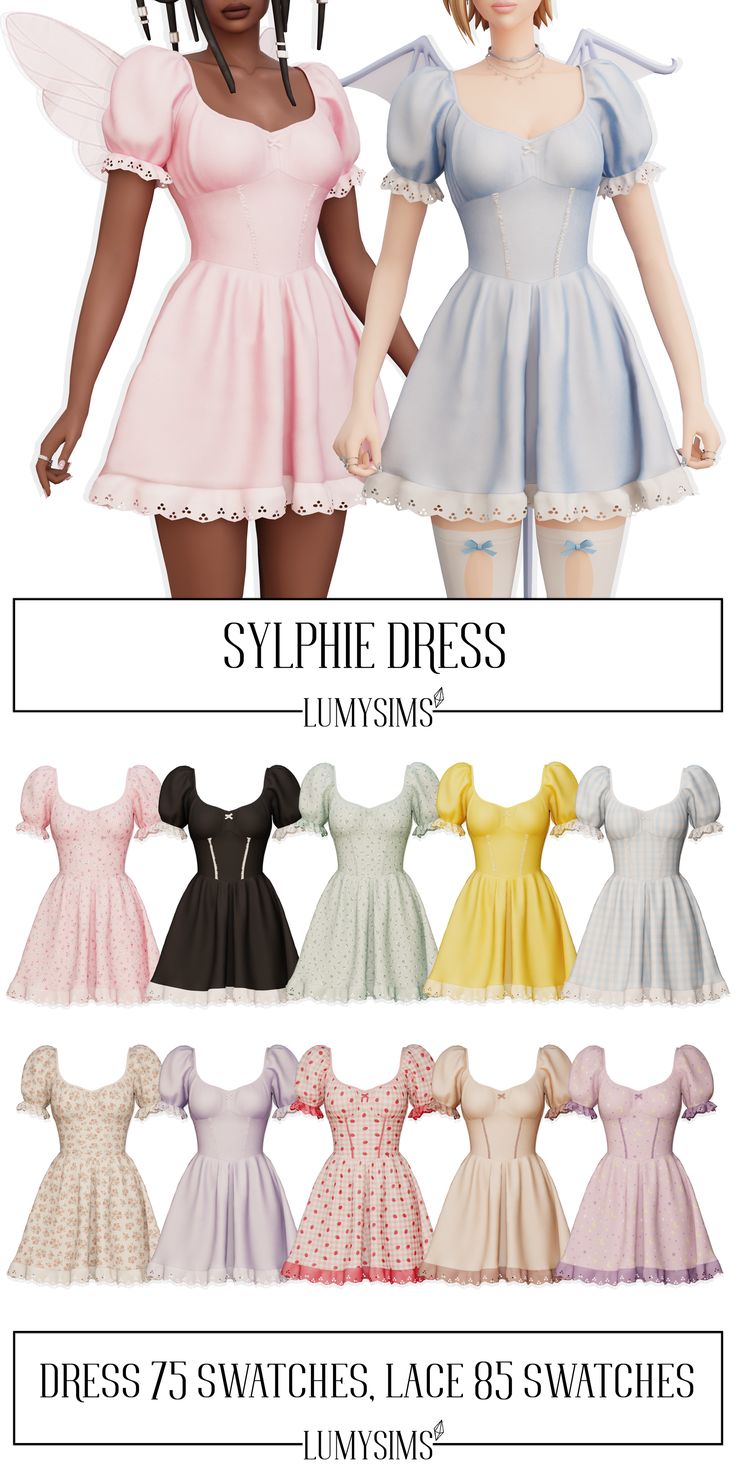 several different types of dresses for the female character in this video game, which is also available