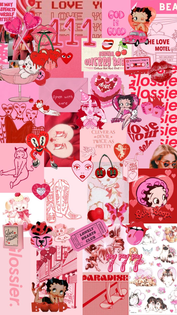 a collage of many different pictures with hearts and other things on it, including the words i love you