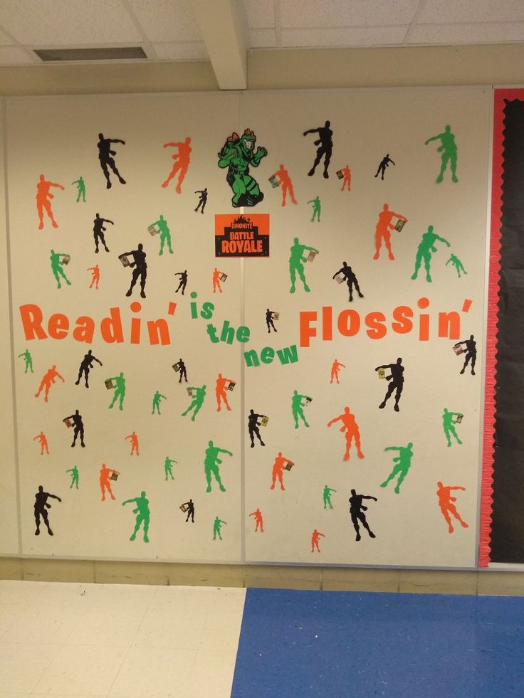 a bulletin board with the words readin'is the new flossin