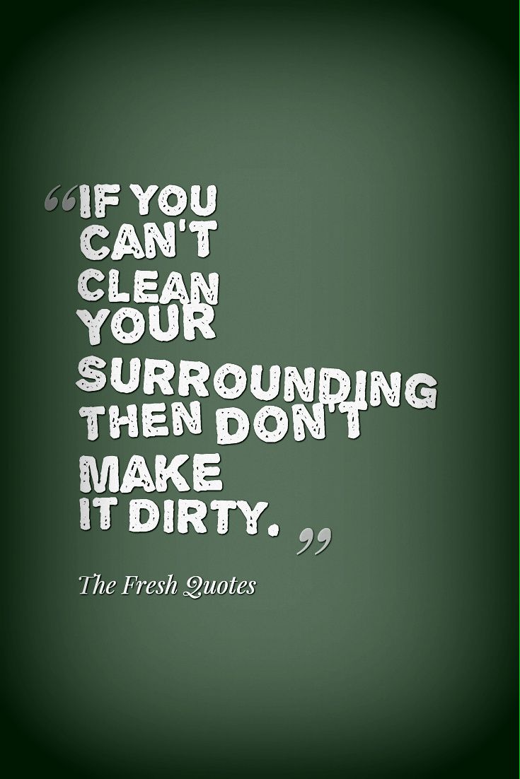 the quote if you can't clean your surroundings, then don't make it dirty