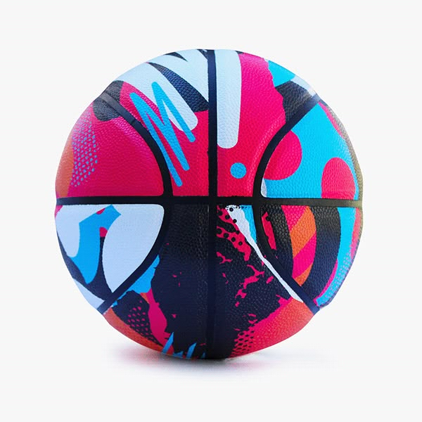 a colorful basketball is shown against a white background