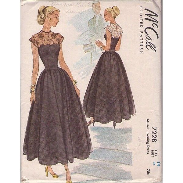 Evening Dress Sewing Patterns, Evening Dress Patterns, Vintage Dress Patterns, 1950s Style, Motif Vintage, Retro Mode, Couture Vintage, 1940s Fashion, Dress Sewing Pattern