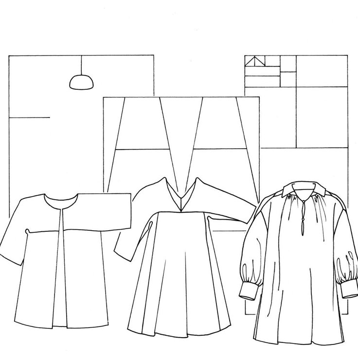 three dresses are shown in black and white, one is made out of two sheets of paper