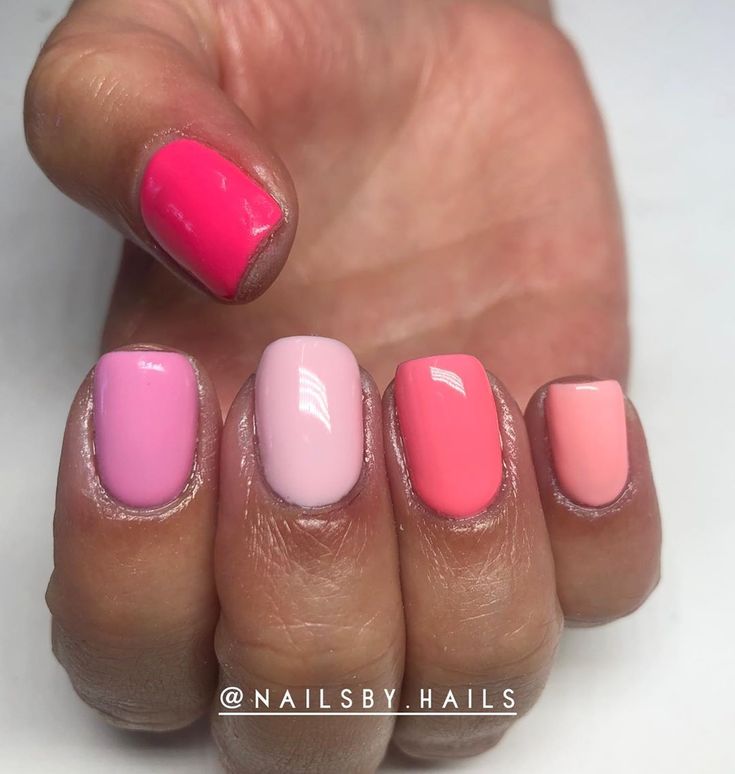 Mixed Pink Nails, Different Shade Pink Nails, Different Shades Of Pink Nails Short, Pink Skittle Nails, Shades Of Pink Nails Short, Multi Pink Nails, Pink Shades Nails, Different Shades Of Pink Nails, Shades Of Pink Nails