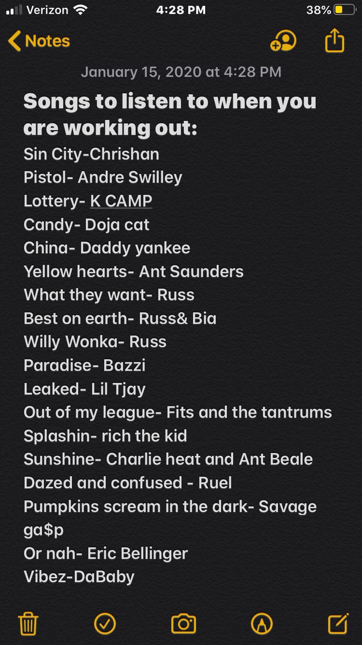 an iphone screen with the words, songs to listen to when you are working out