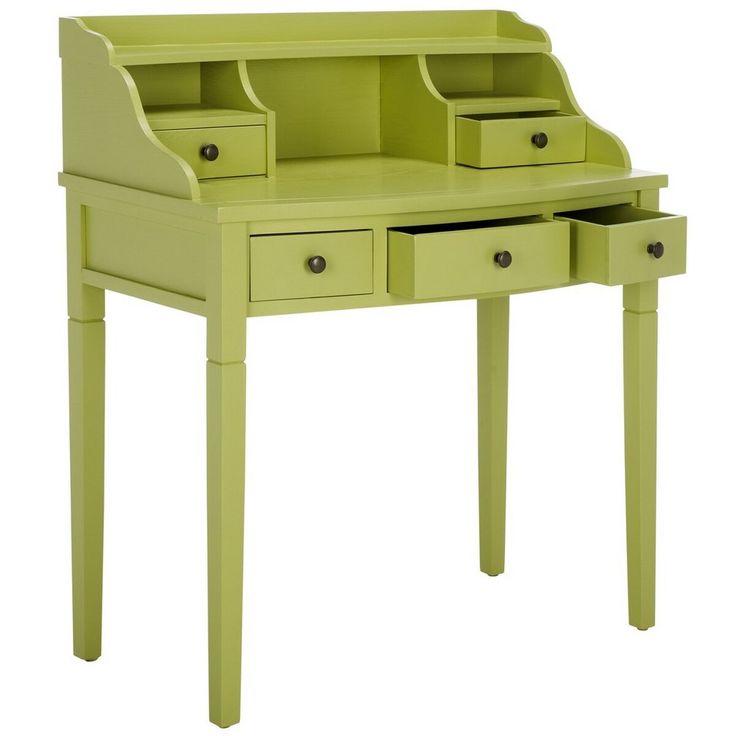 a green desk with two drawers on it