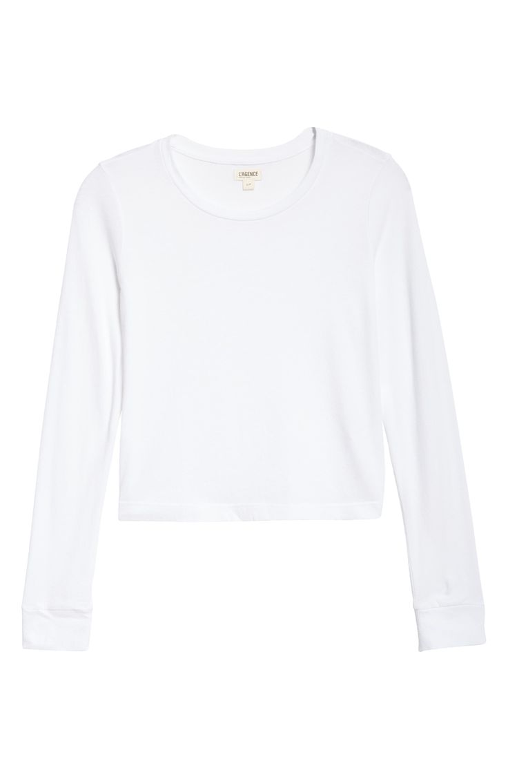 Be classically cool in this cropped long sleeve T-shirt crafted from soft organic cotton. Crewneck Long sleeves 100% organic cotton Machine wash, line dry Imported Casual Long Sleeve Cropped T-shirt For Spring, Organic Cotton Long Sleeve Tops For Loungewear, Trendy Long Sleeve Cropped Cotton T-shirt, White Long Sleeve Cropped Cotton Shirt, Basic Long Sleeve Cotton Crop Top, White Cotton Cropped Long Sleeve Shirt, Organic Cotton Long Sleeve Spring Tops, Organic Cotton Long Sleeve Tops For Spring, Cropped Cotton Long Sleeve Top For Spring