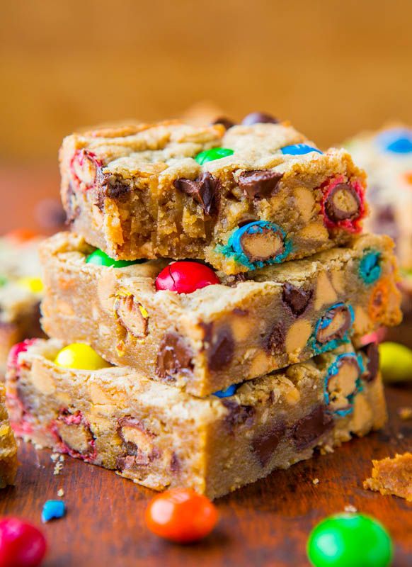 several pieces of cookie bars stacked on top of each other