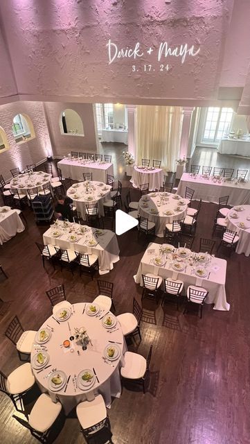 an overhead view of a banquet hall with tables and chairs set up for formal function