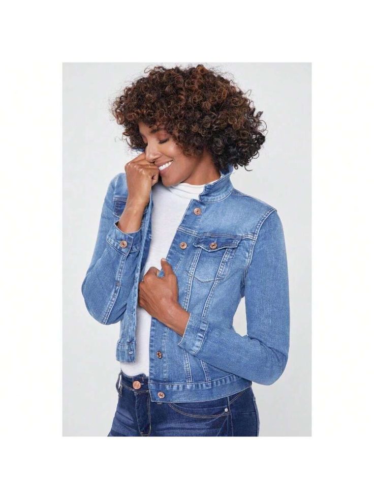 This Women's Denim Jacket is the perfect topper for breezy days and cool nights. It is endlessly versatile; you'll be wearing it all year-round. Pair with your favorite jeans and some sneakers for a classic look, or pair with a dress and booties for a chic look!

Product Details
- 6-Button Closure
- 2 Front Flap Pockets with Buttons
- Back Button Side Tabs

Size & Fit (based on size M)
- Sleeve Length: 25"
- Length: 23" 
- Chest: 19"
- Model is wearing a size S

Machine wash cold.

Tumble dry lo Casual Denim Blue Denim Jacket For Day Out, Fitted Denim Jacket For Everyday Spring Wear, Trendy Stretch Medium Wash Outerwear, Casual Light Wash Denim Jacket For Spring, Casual Stretch Medium Wash Outerwear, Casual Stretch Denim Jacket For Winter, Casual Medium Wash Denim Jacket, Casual Medium Wash Denim Jacket For Spring, Casual Stretch Denim Jacket In Medium Wash