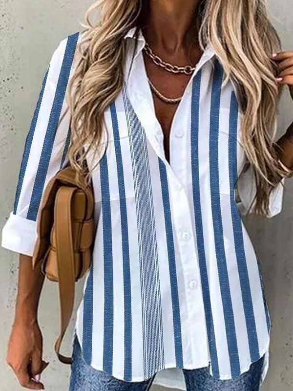 onecozyday Grown Women Outfits, Fashion Blouses, Tunic Pattern, Grown Women, Women Shirts Blouse, Casual Blouse, Blouse Styles, Striped Blouse, Shirt Collar