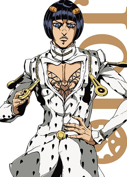 an anime character with black hair and blue eyes, wearing white clothes and holding two gold chains