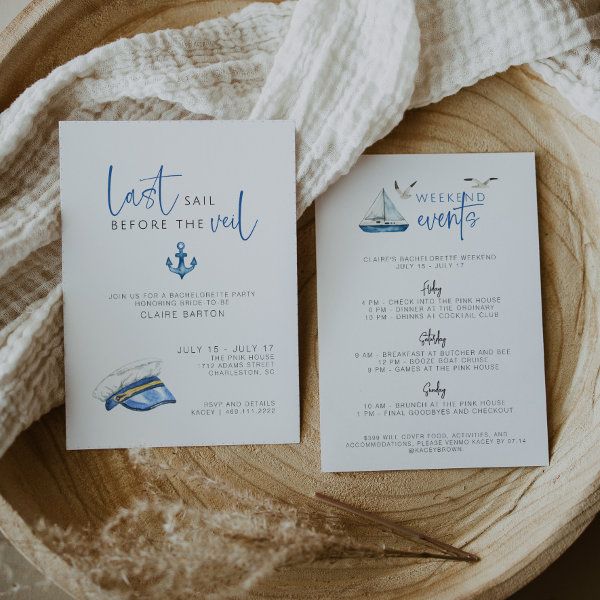 two wedding programs sitting on top of a wooden bowl