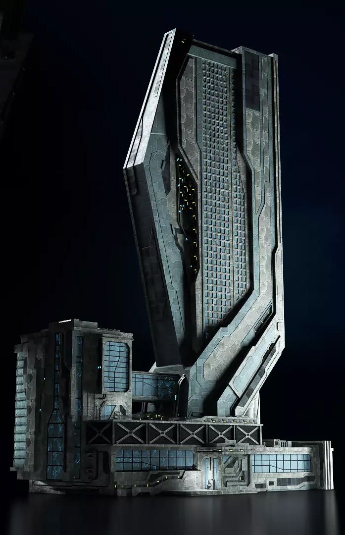 a model of a sci - fi building in the dark