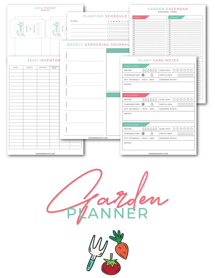 the garden planner printable is shown in three different colors