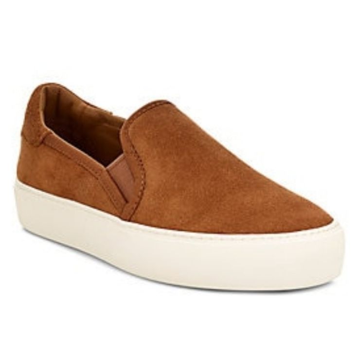 Uggs Slip On Shoes Double Gore Suede Chestnut Color Brown Textured Sole Sneakers For Spring, Beige Slip-on Suede Sneakers, Beige Suede Slip-on Sneakers, Casual Sneakers With Suede Overlays And Round Toe, Chic Suede Sneakers With Round Toe, Brown Suede Slip-on Sneakers, Spring Slip-on Brown Sneakers, Slip On Sneakers Women, On Shoes Women