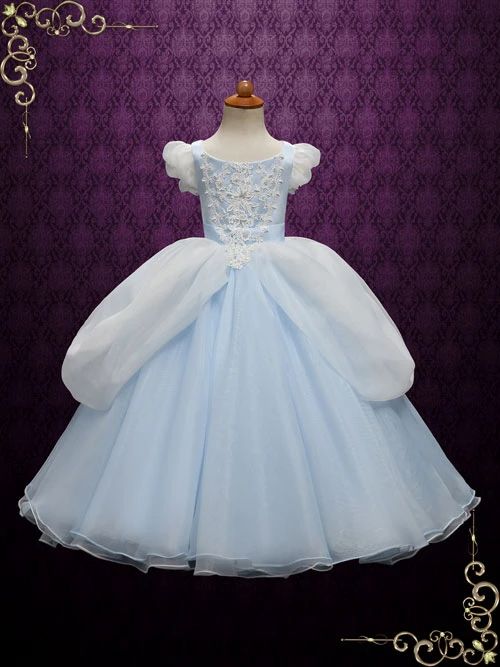 Girl Cinderella Ball Gown Party Dress | Elly Cinderella Ball Gown, Cinderella Dress Up, Cinderella Wedding Theme, Cinderella Ball, Cinderella Gown, Castle Silhouette, Cinderella Dress, Girls Dresses Diy, Blue Cape