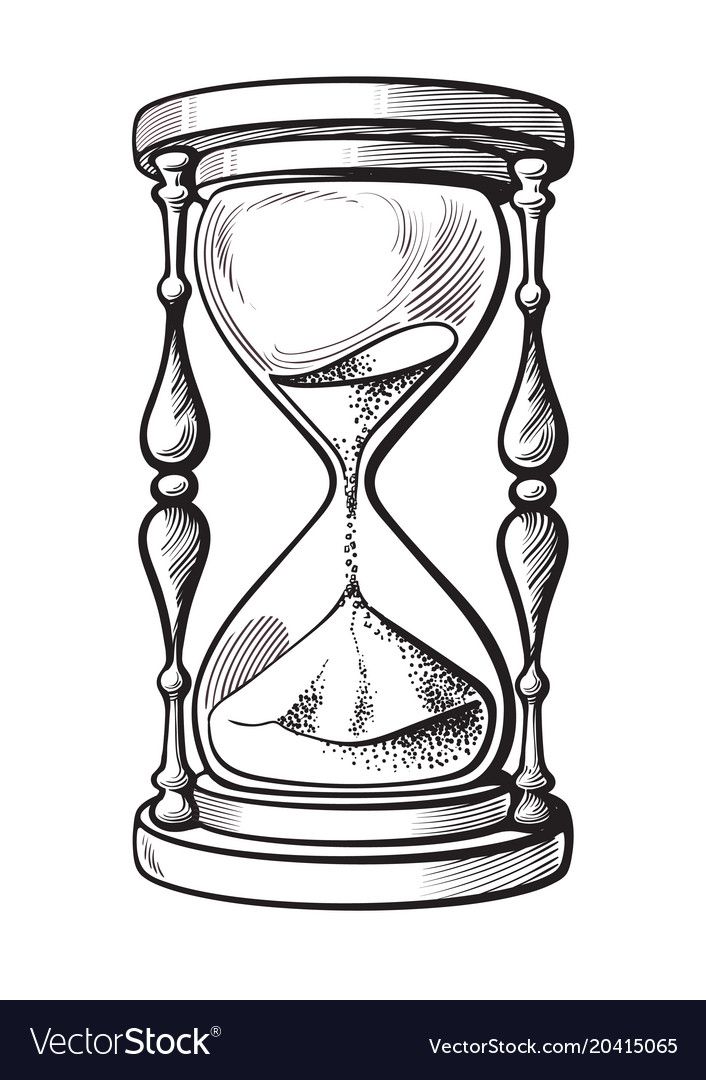 an hourglass with sand running through it, vintage line art drawing or engraving style